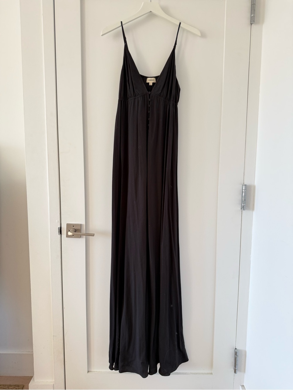 L'AGENCE Black Spaghetti-Strap Maxi Gown